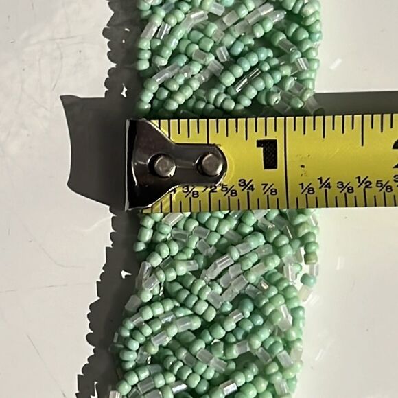 Elegant Mint Green and Clear Multi-Strand Pill Bead Necklace - 17 Inches - Picture 12 of 14